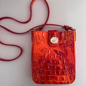 Brahmin Marley Spicy Orange Crossbody Croc Leather Bag